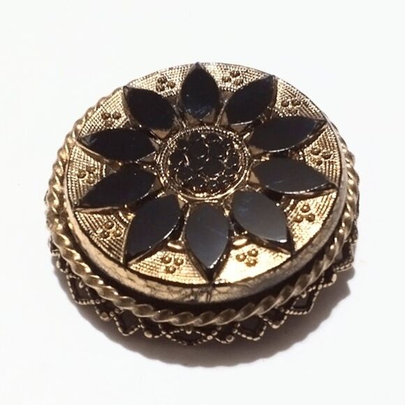 Original by Robert Victorian Revival Black and Gold Glass Mourning Brooch - Picture 3 of 4